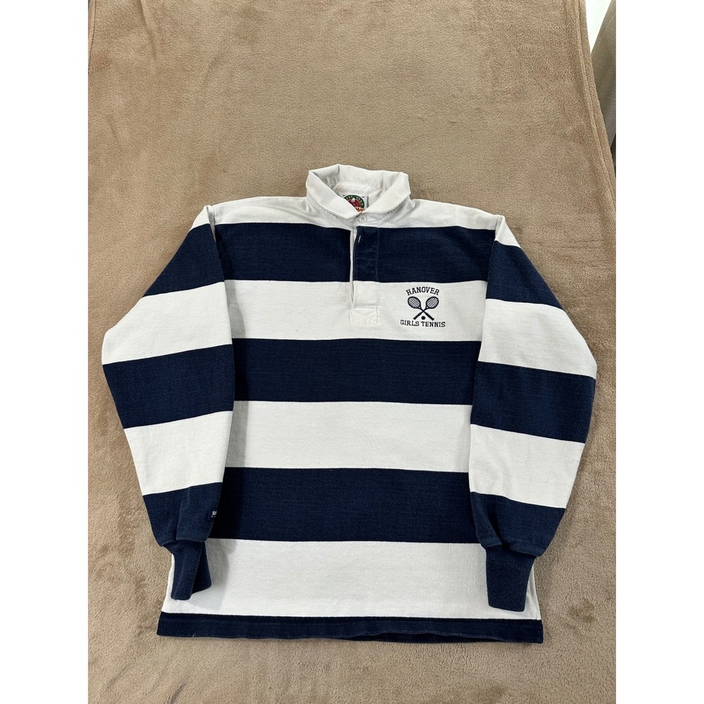Barbarian Rugby Wear Hanover Girls Tennis polo shirt Mens M Striped Navy White